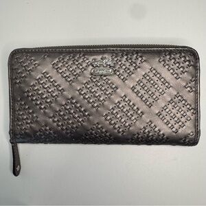 Coach Metallic Bronze Embossed Leather Zip Around Wallet Long Clutch